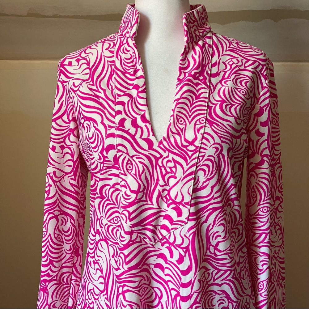 Jude Connally Pink/White Hidden Tiger Long Sleeve Collared Dress size Small - Picture 8 of 10